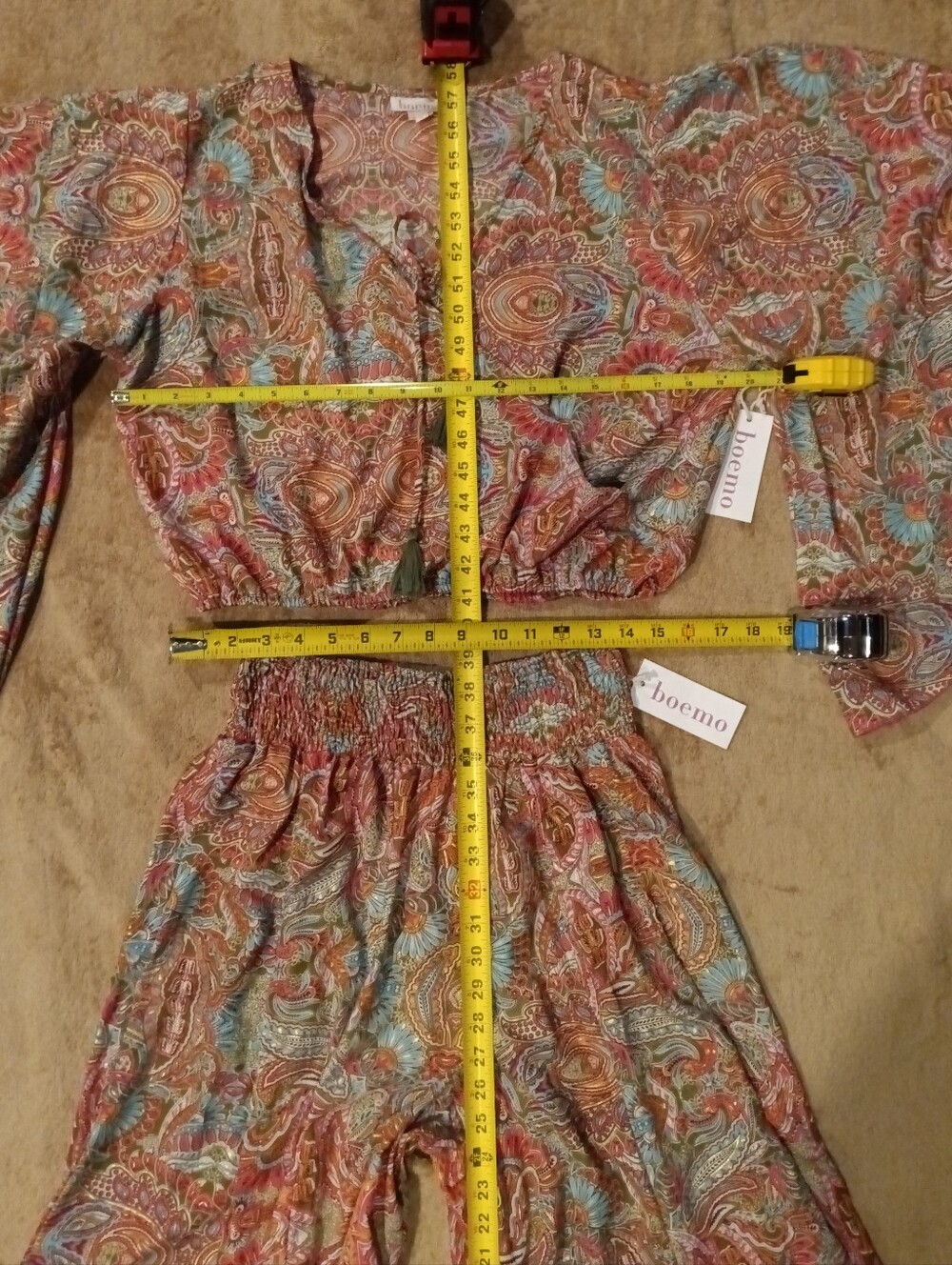 NWT Boemo 2 Pc Boho Paisley Wide-Leg Pants Set - Multicolor - Picture 7 of 8